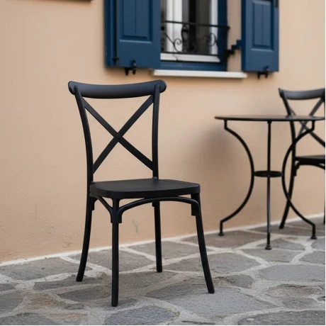 Stackable Crossie chair pakoworld pp in dark grey shade 41x46x84cm