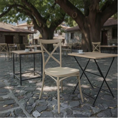 Stackable Crossie chair pakoworld pp in cappuccino shade 41x46x84εκ
