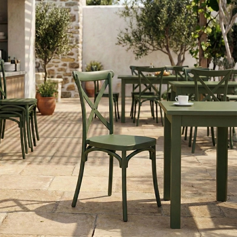 Stackable Crossie chair pakoworld pp in dark green shade 41x46x84cm