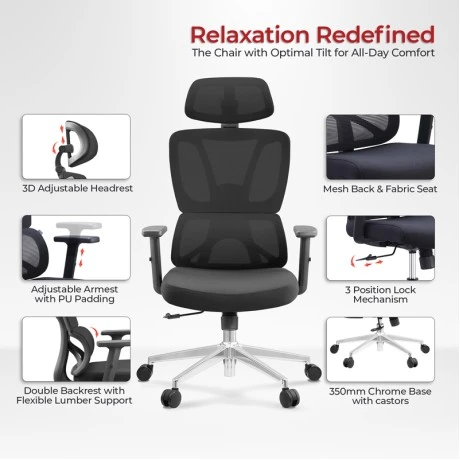 Office manager chair Aish pakoworld fabric mesh black 64x66x130cm