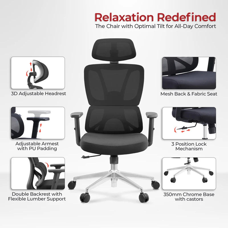 Office manager chair Aish pakoworld fabric mesh black 64x66x130cm