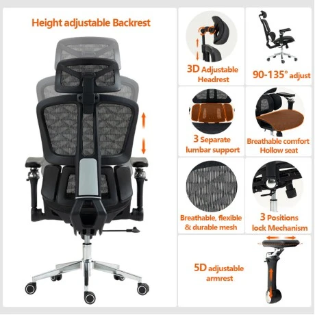 Work chair manager Jeffer pakoworld mesh in black color 67x62x115-125cm