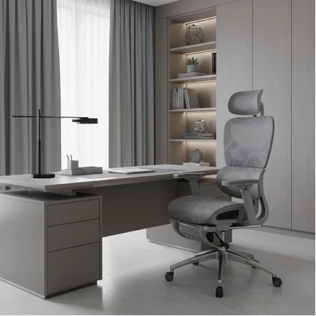 Office chair manager with footrest Thelonius pakoworld mesh grey