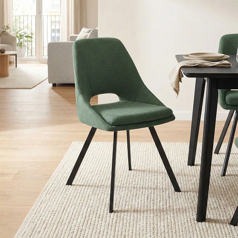 Chair Initiate pakoworld fabric green-black metal leg 48x57x85cm