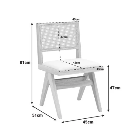 Winslow chair pakoworld rubberwood in natural shade-white fabric 46x58x80cm