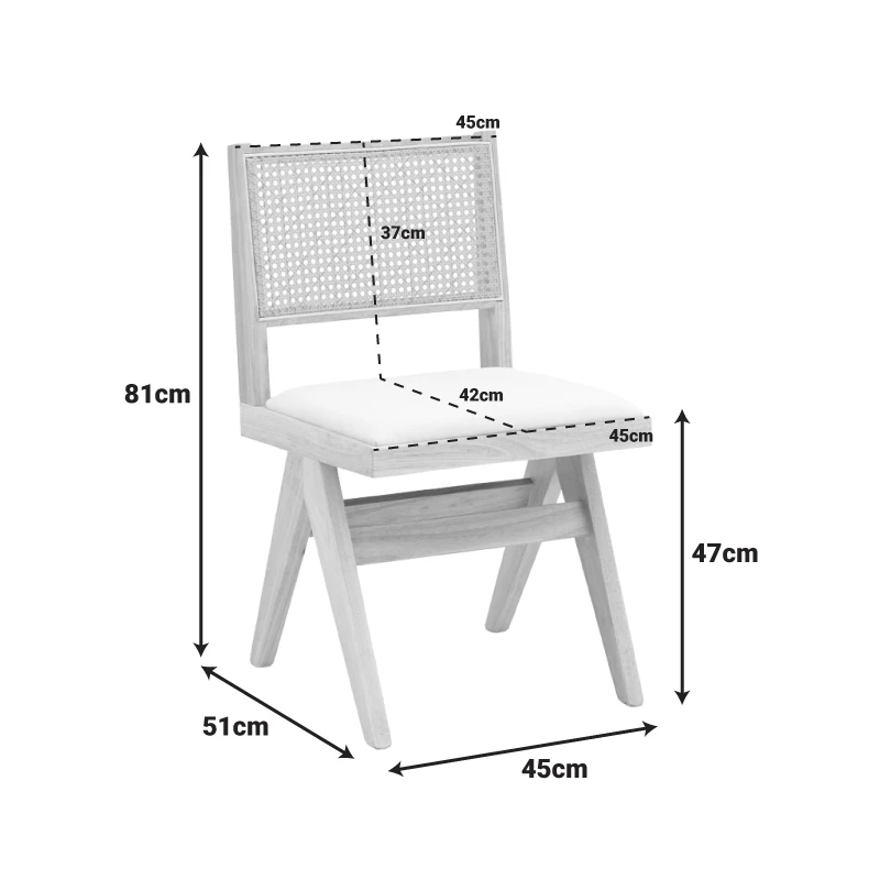 Winslow chair pakoworld rubberwood in natural shade-white fabric 46x58x80cm