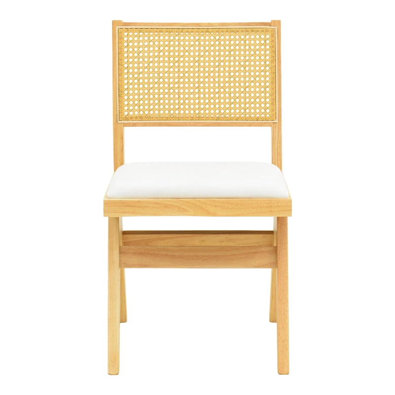 Winslow chair pakoworld rubberwood in natural shade-white fabric 46x58x80cm