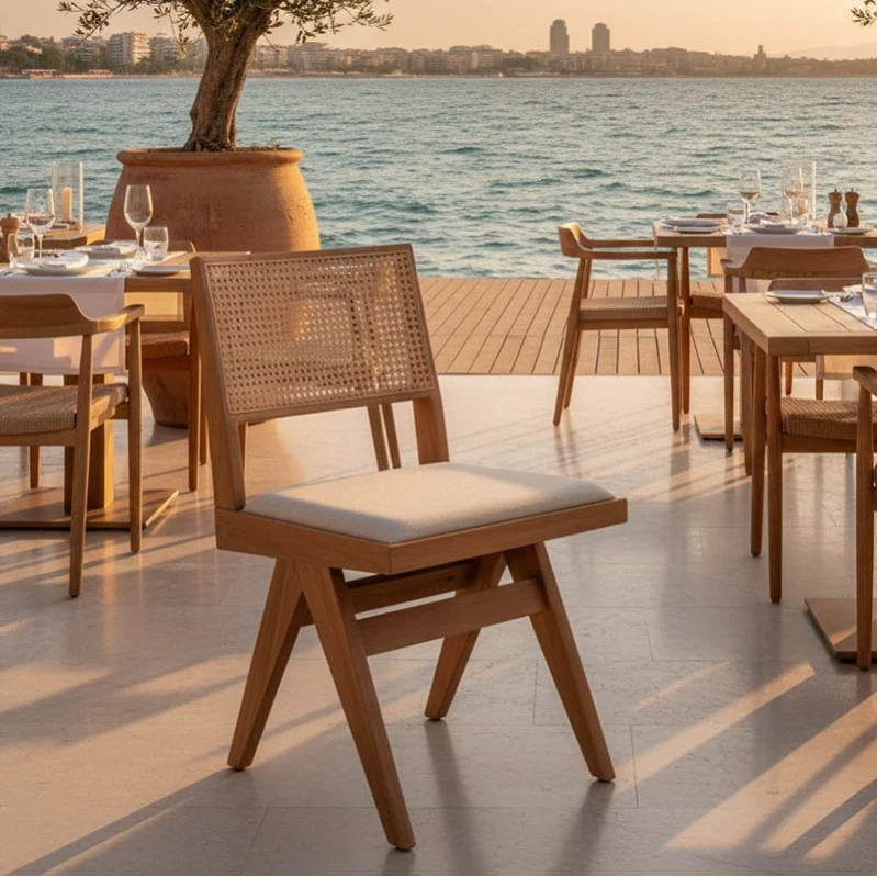 Winslow chair pakoworld wood rubberwood light walnut-pvc natural rattan-fabric gray