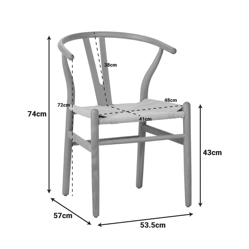 Wishbone chair pakoworld rubberwood-rope in black shade 60x51x80cm
