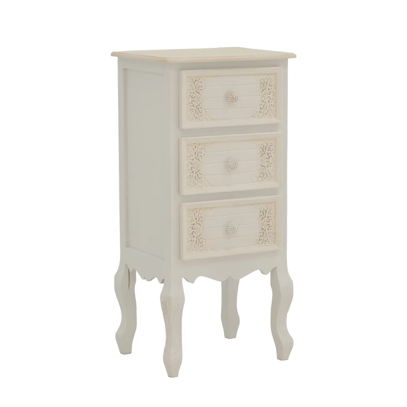 Κομοδίνο Pazlen Inart mdf σε λευκή αντικέ απόχρωση 40x34.5x82εκ