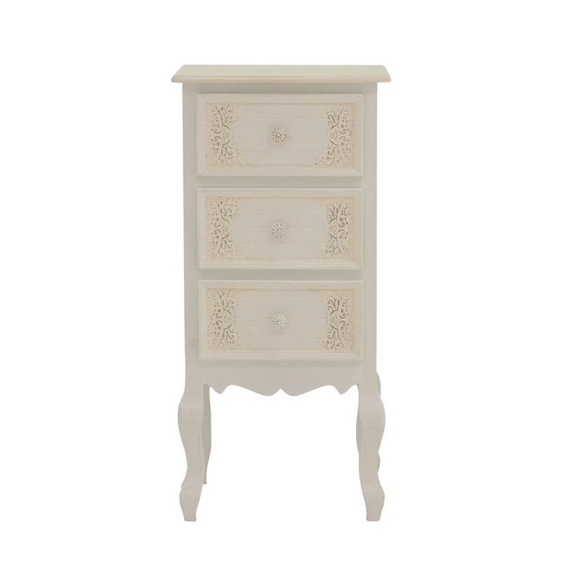 Κομοδίνο Pazlen Inart mdf σε λευκή αντικέ απόχρωση 40x34.5x82εκ