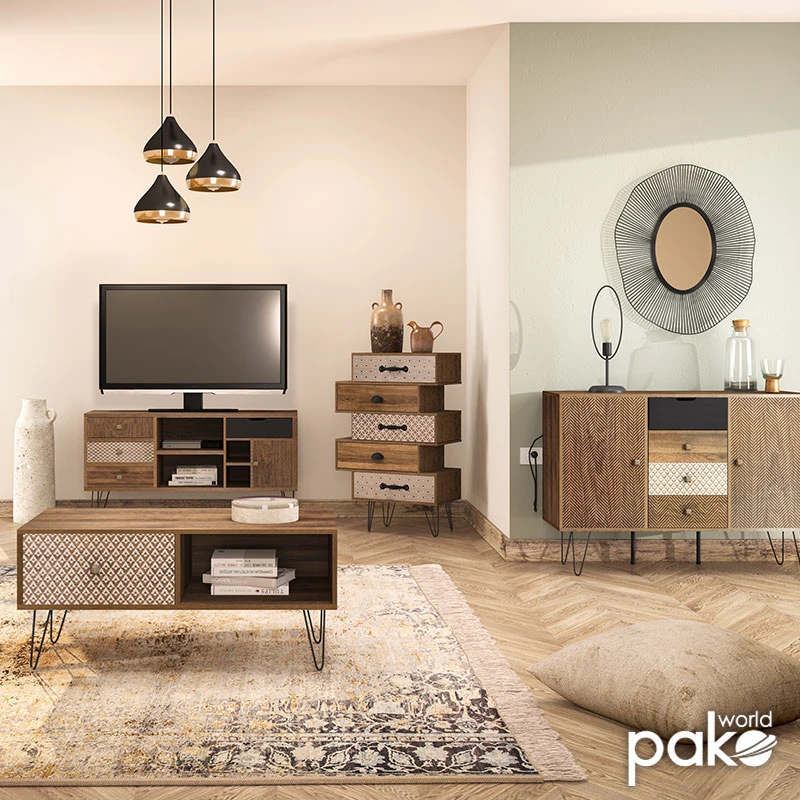 Console Boho pakoworld in walnut color 100x50,5x74,5cm