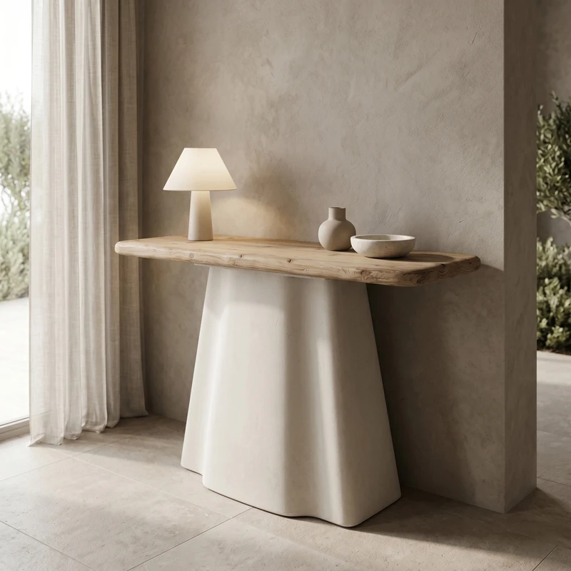 Console table Loberta pakoworld fir wood-mdf in natural-white color 120x38x81cm