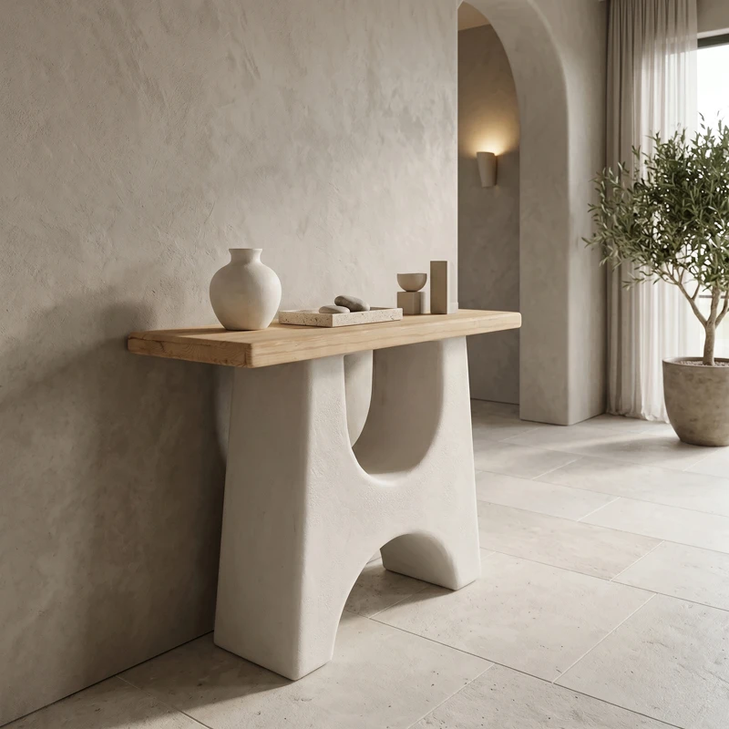 Console table Marila pakoworld fir wood-mdf in natural-white color 100x38x80cm