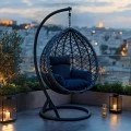 Lyere pakoworld swing nest with grey metal base with grey pe rattan 120x108x195cm