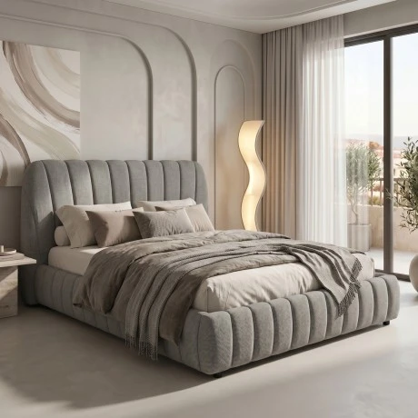 Double bed Leblank pakoworld grey fabric with storage space 160x200cm
