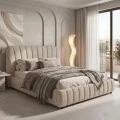 Double bed Leblank pakoworld beige fabric with storage space 160x200cm