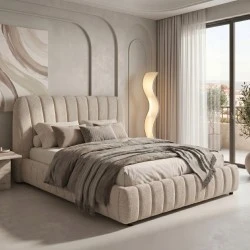 Double bed Leblank pakoworld beige fabric with storage space 160x200cm