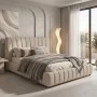 Double bed Leblank pakoworld beige fabric with storage space 160x200cm