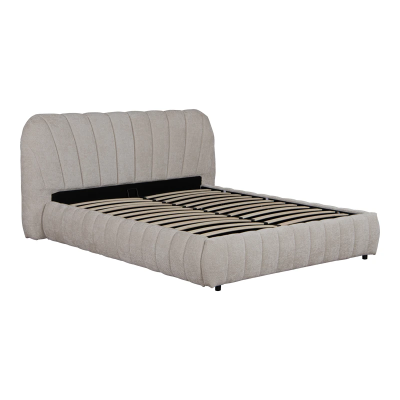 Double bed Leblank pakoworld beige fabric with storage space 160x200cm