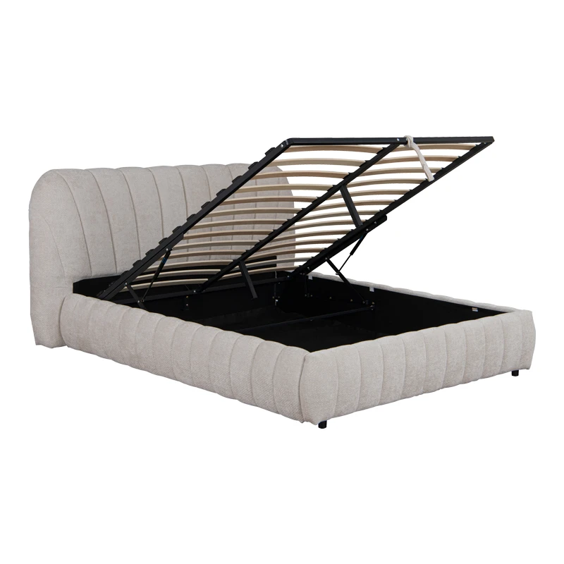 Double bed Leblank pakoworld beige fabric with storage space 160x200cm