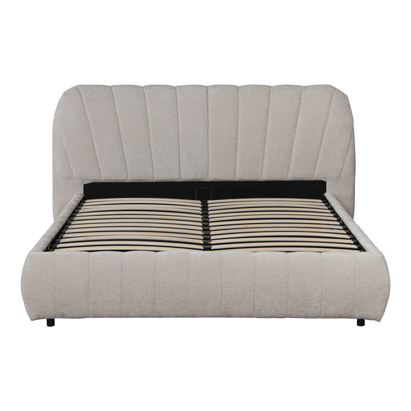 Double bed Leblank pakoworld beige fabric with storage space 160x200cm
