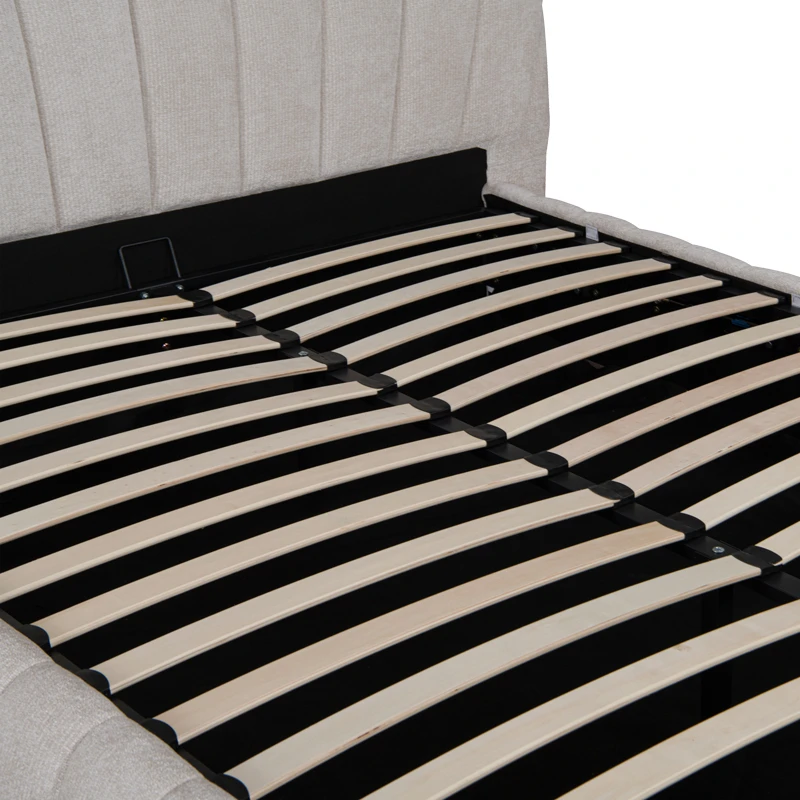 Double bed Leblank pakoworld beige fabric with storage space 160x200cm