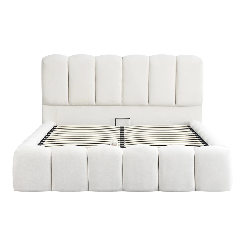 Double bed Narnia pakoworld with storage space ecru fabric 160x200cm