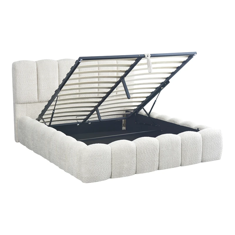 Double bed Narnia pakoworld with storage space cream boucle 160x200cm
