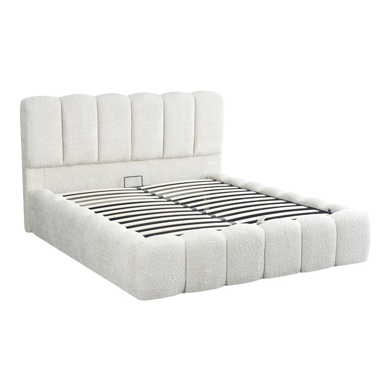 Double bed Narnia pakoworld with storage space cream boucle 160x200cm