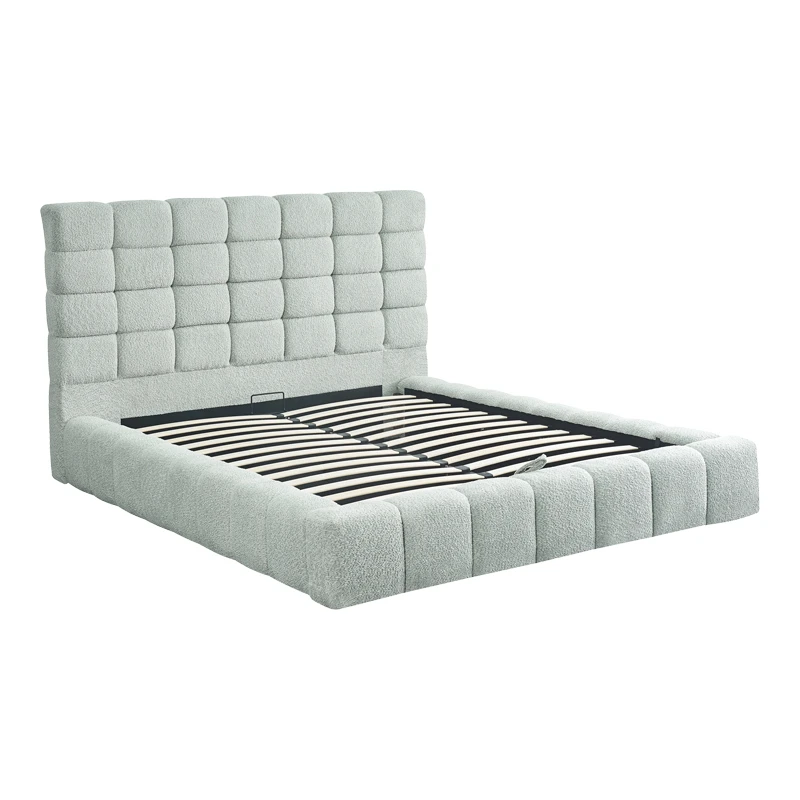 Double bed Pernant pakoworld with storage space light grey boucle fabric 160x200cm