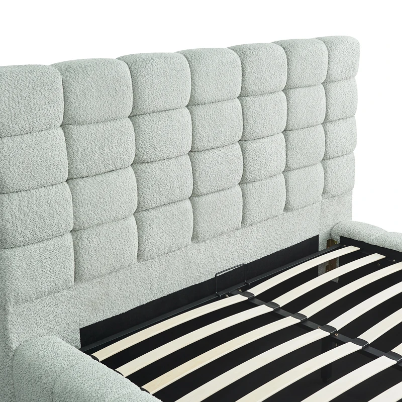 Double bed Pernant pakoworld with storage space light grey boucle fabric 160x200cm