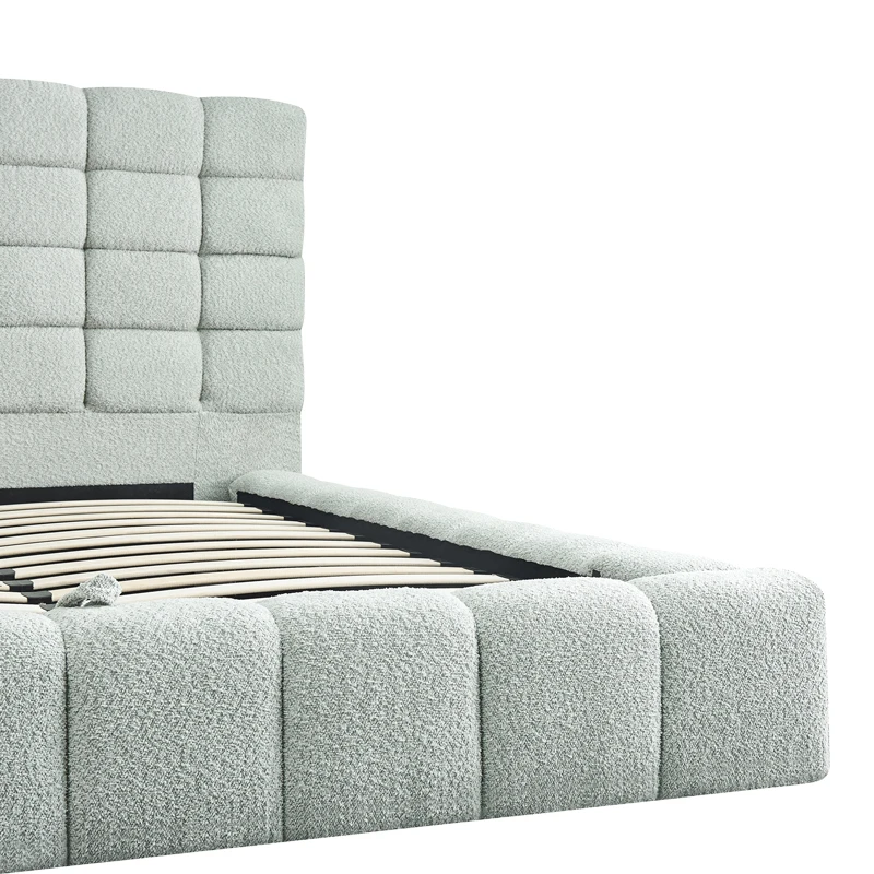 Double bed Pernant pakoworld with storage space light grey boucle fabric 160x200cm