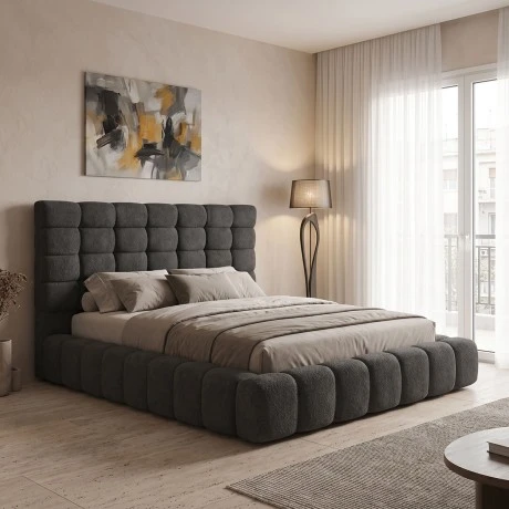Double bed Pernant pakoworld with storage space anthracite boucle fabric 160x200cm