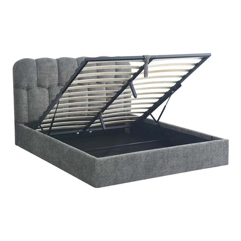 Double bed Sectra pakoworld with storage space grey boucle fabric 160x200cm