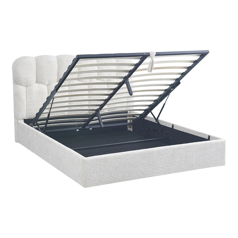 Double bed Sectra pakoworld with storage space cream boucle fabric 160x200cm