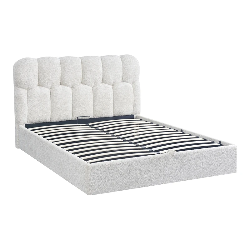 Double bed Sectra pakoworld with storage space cream boucle fabric 160x200cm