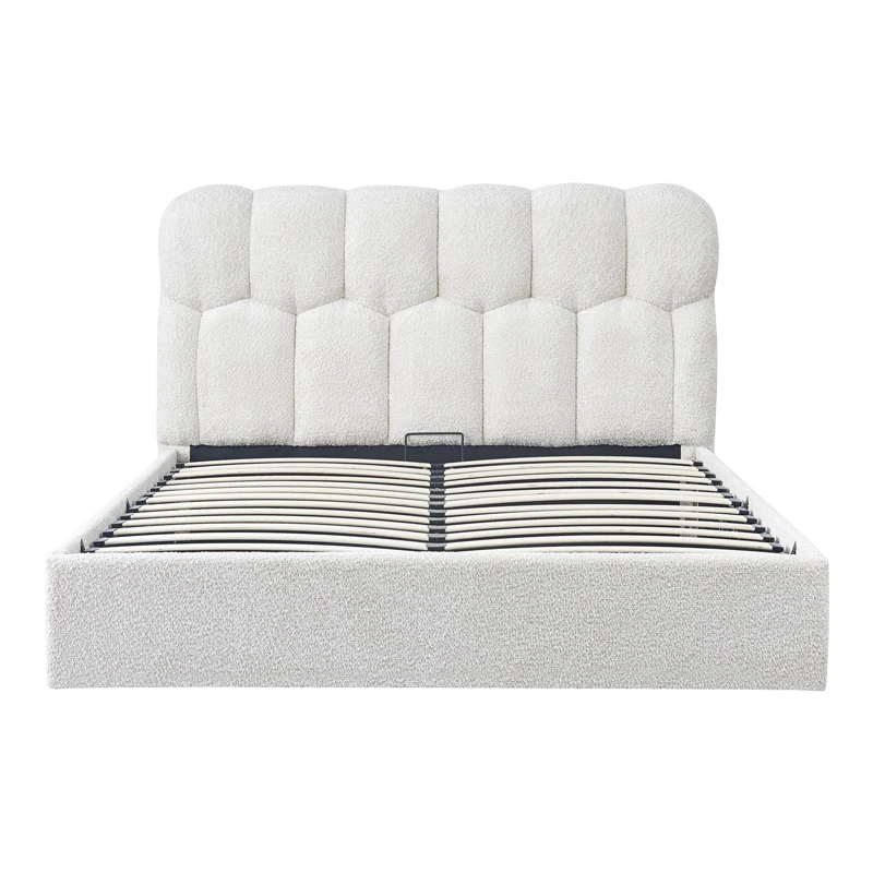 Double bed Sectra pakoworld with storage space cream boucle fabric 160x200cm