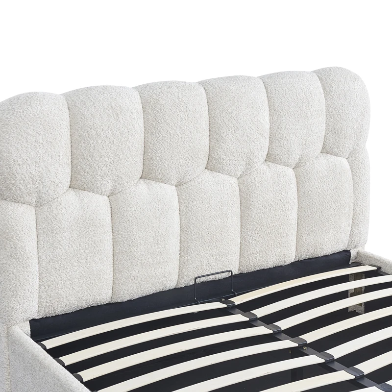 Double bed Sectra pakoworld with storage space cream boucle fabric 160x200cm