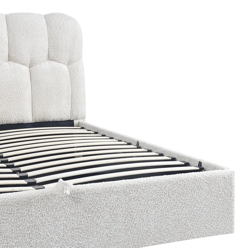Double bed Sectra pakoworld with storage space cream boucle fabric 160x200cm