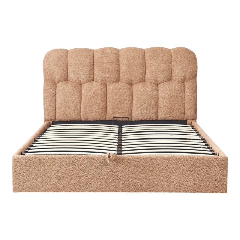 Double bed Sectra pakoworld with storage space terracotta boucle fabric 160x200cm