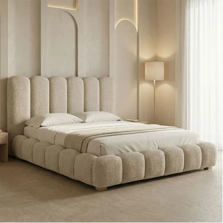 Nuvem pakoworld bed, beige boucle fabric, with storage space 160x200cm