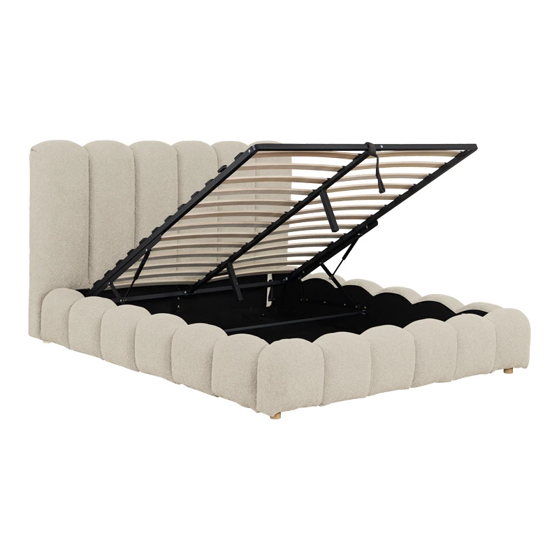 Nuvem pakoworld bed, beige boucle fabric, with storage space 160x200cm