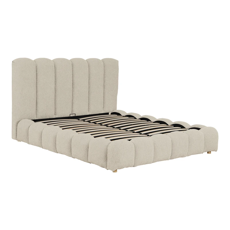 Nuvem pakoworld bed, beige boucle fabric, with storage space 160x200cm