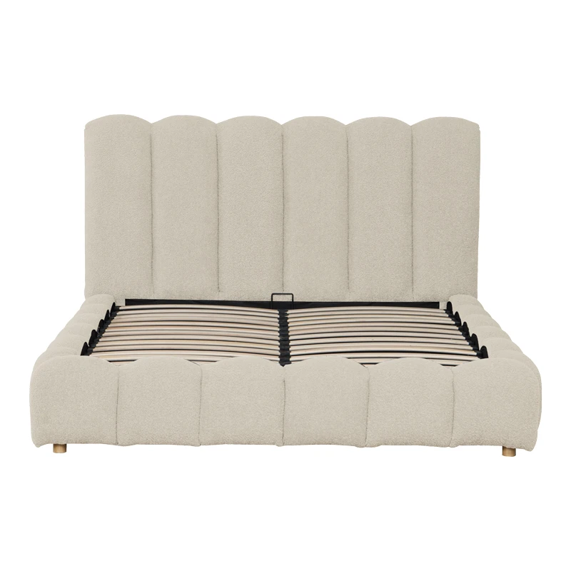 Nuvem pakoworld bed, beige boucle fabric, with storage space 160x200cm
