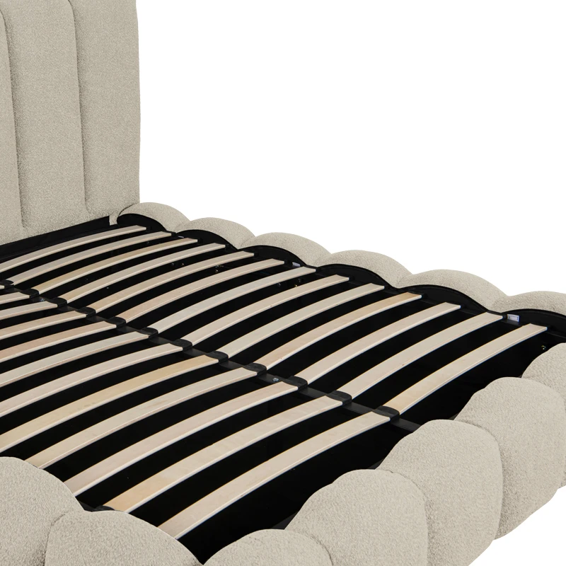 Nuvem pakoworld bed, beige boucle fabric, with storage space 160x200cm