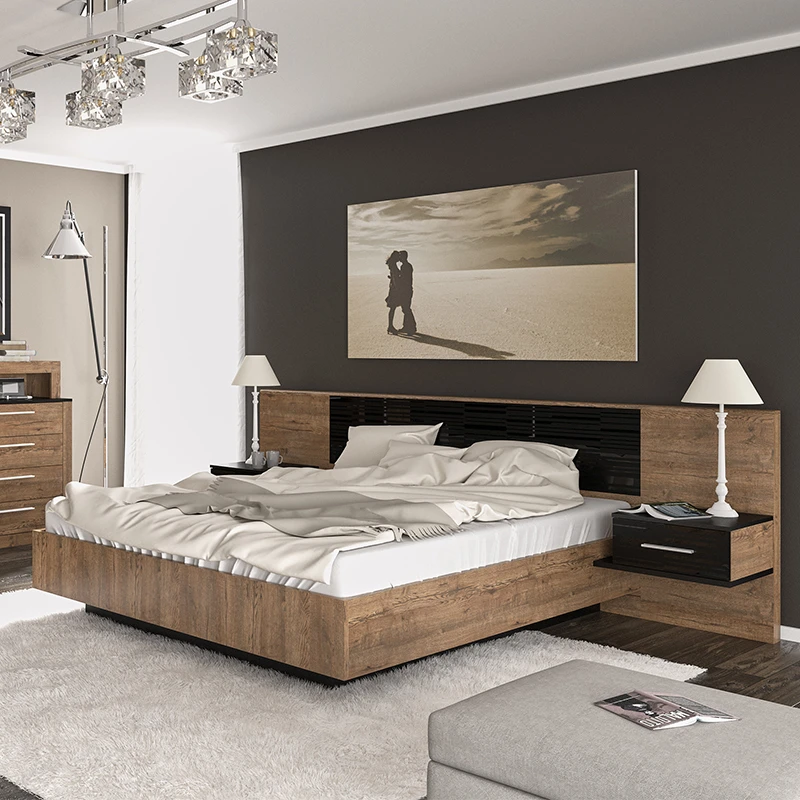 Double bed Romilly pakoworld color black gloss-walnut 160x200cm