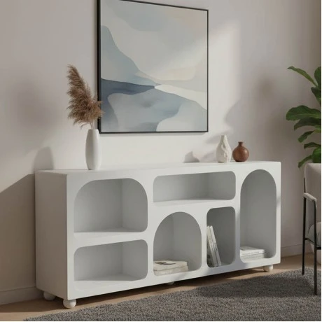 Buffet Emersi pakoworld with shelves mdf in white color 164x34x76cm