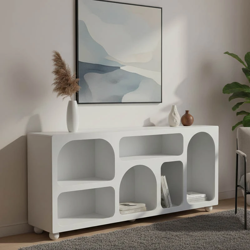 Buffet Emersi pakoworld with shelves mdf in white color 164x34x76cm