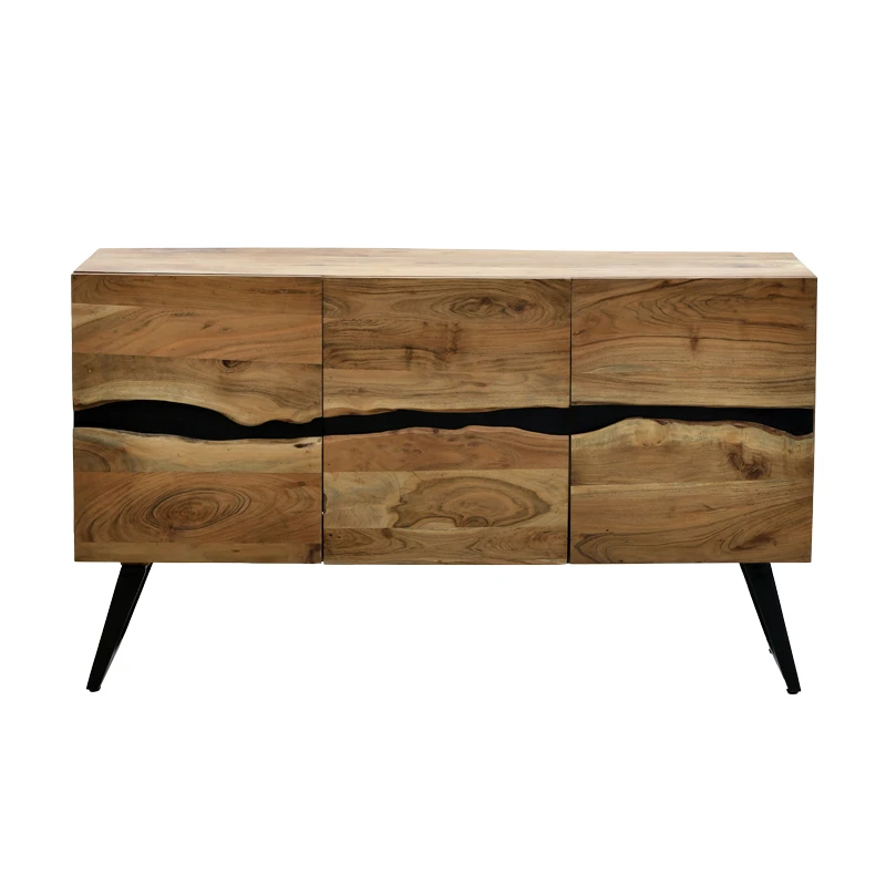 Imena Cabinet pakoworld solid Acacia wood in natural shade with black metal legs 148x43.5x86cm